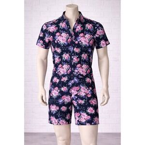 Romper Jack Mens Romper Size S Navy Floral Button Front Short Sleeve One Piece